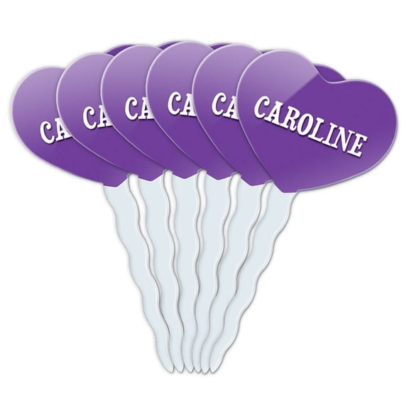 Caroline Heart Love Cupcake Picks Toppers - Set of 6