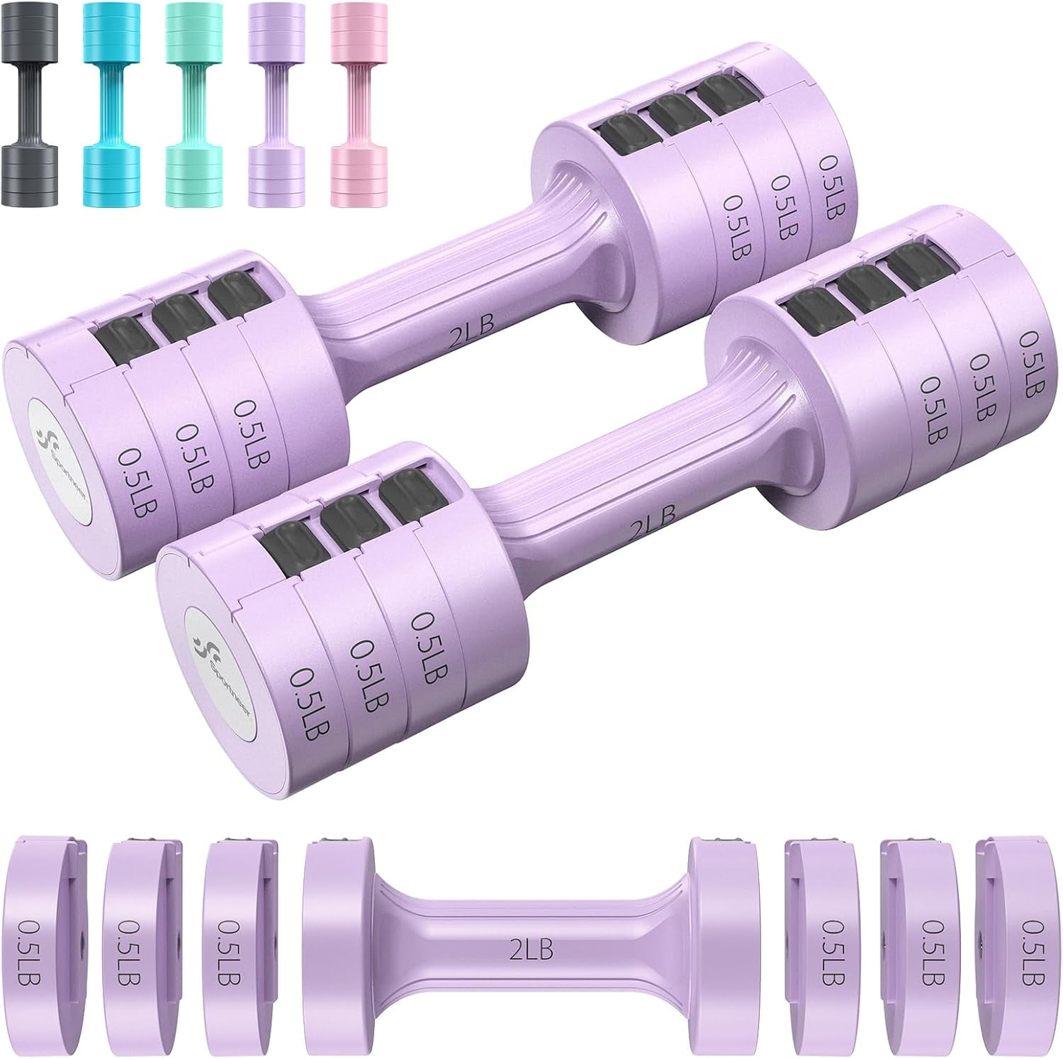 Adjustable Dumbbells Set of 2, 5 lb Hand Weights Fast Adjust 4 in 1  Weights for Home Gym Exercise Training