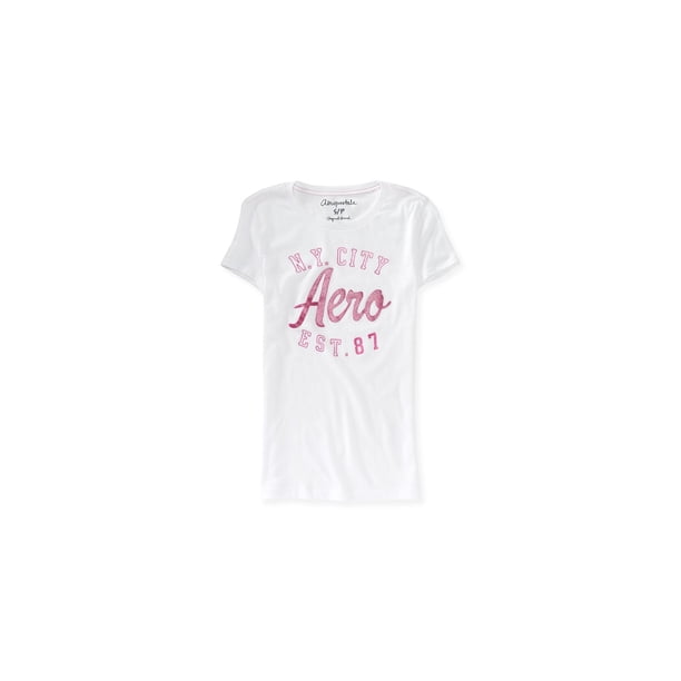 Aeropostale Ny City Aero playera gráfica para mujer, blanca, pequeña Aeropostale Camiseta gráfica