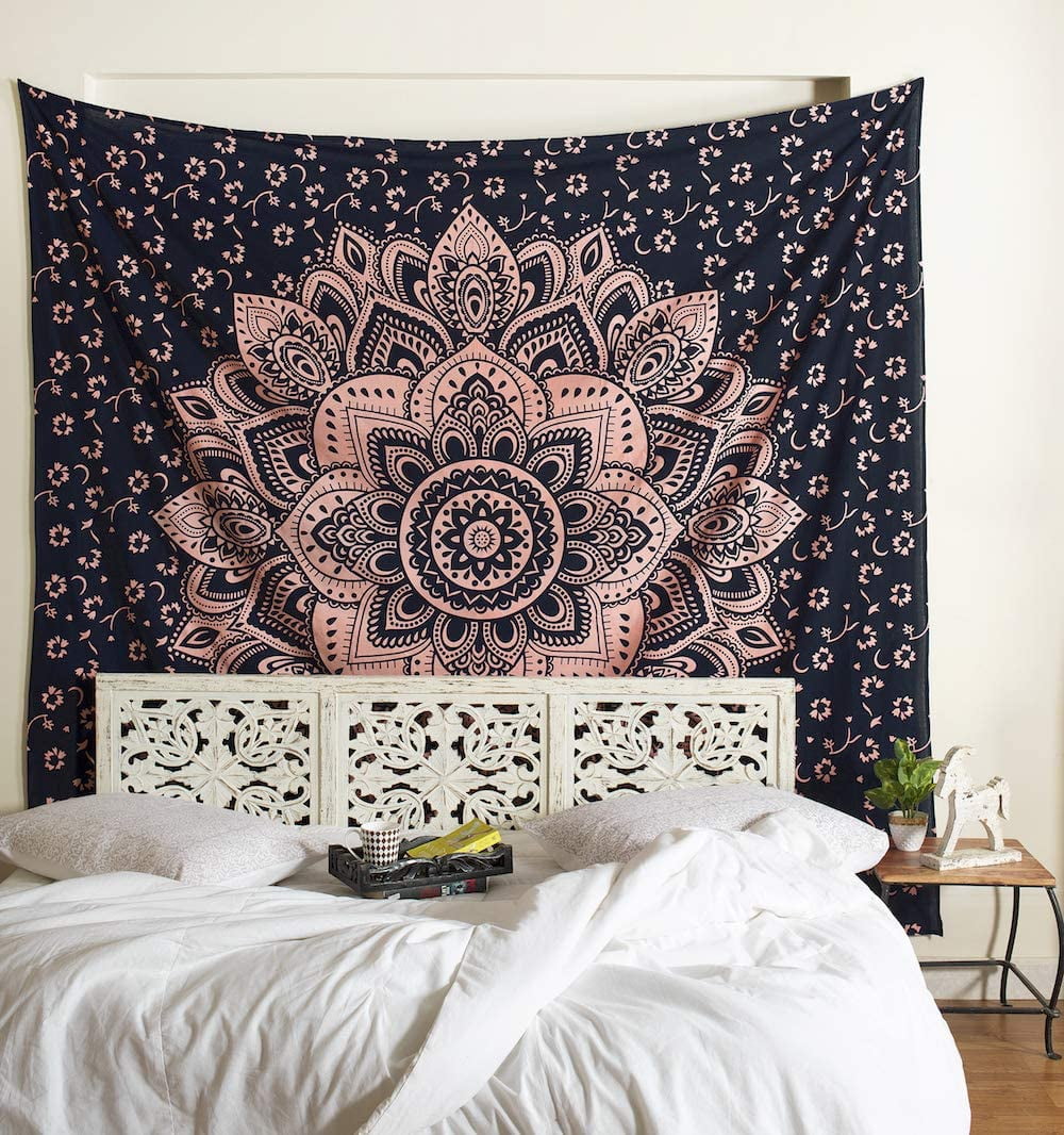 Black White Ombre Mandala Twin Tapestry Bohemian Wall Hanging Psychedelic Cotton Tapestries Wall Art Dorm Decor Bedspreads Beach Throw Twin 54x60 Inches