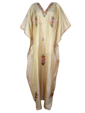 Mogul Women's Kashmiri Embroidered Evening Wear Long Maxi Kaftan