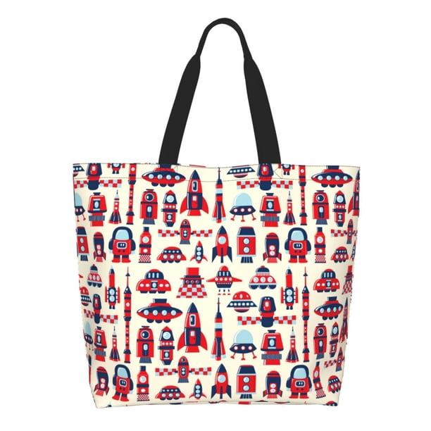 Easygdp Rocket Pattern Bolsas Tote para Mujer, Bolsos de Hombro para Viaje, Bolsos de Mano de Gran Capacidad para Compras y Trabajo