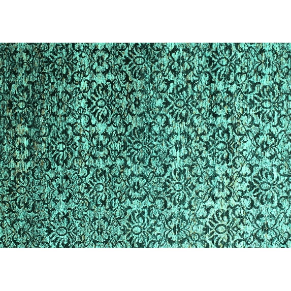 Ahgly Company Machine Washable Indoor Rectangle Abstract Turquoise Blue Contemporary Area Rugs, 6' x 9'
