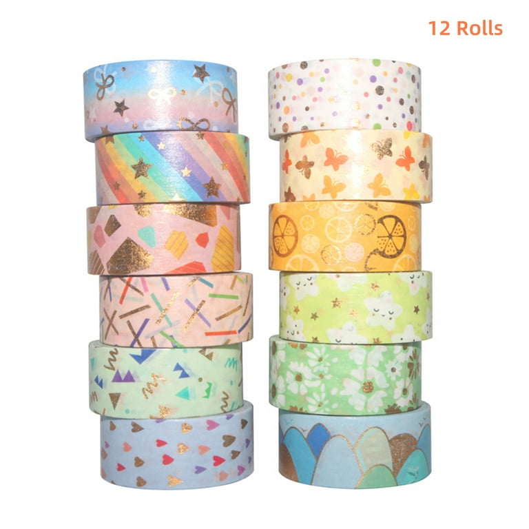 12 Rolls Washi Tape Set Cute Pattern Gold Foil Masking Tape 15mm Wide  Adhesive Decorative Tape Sticker for DIY Crafts
