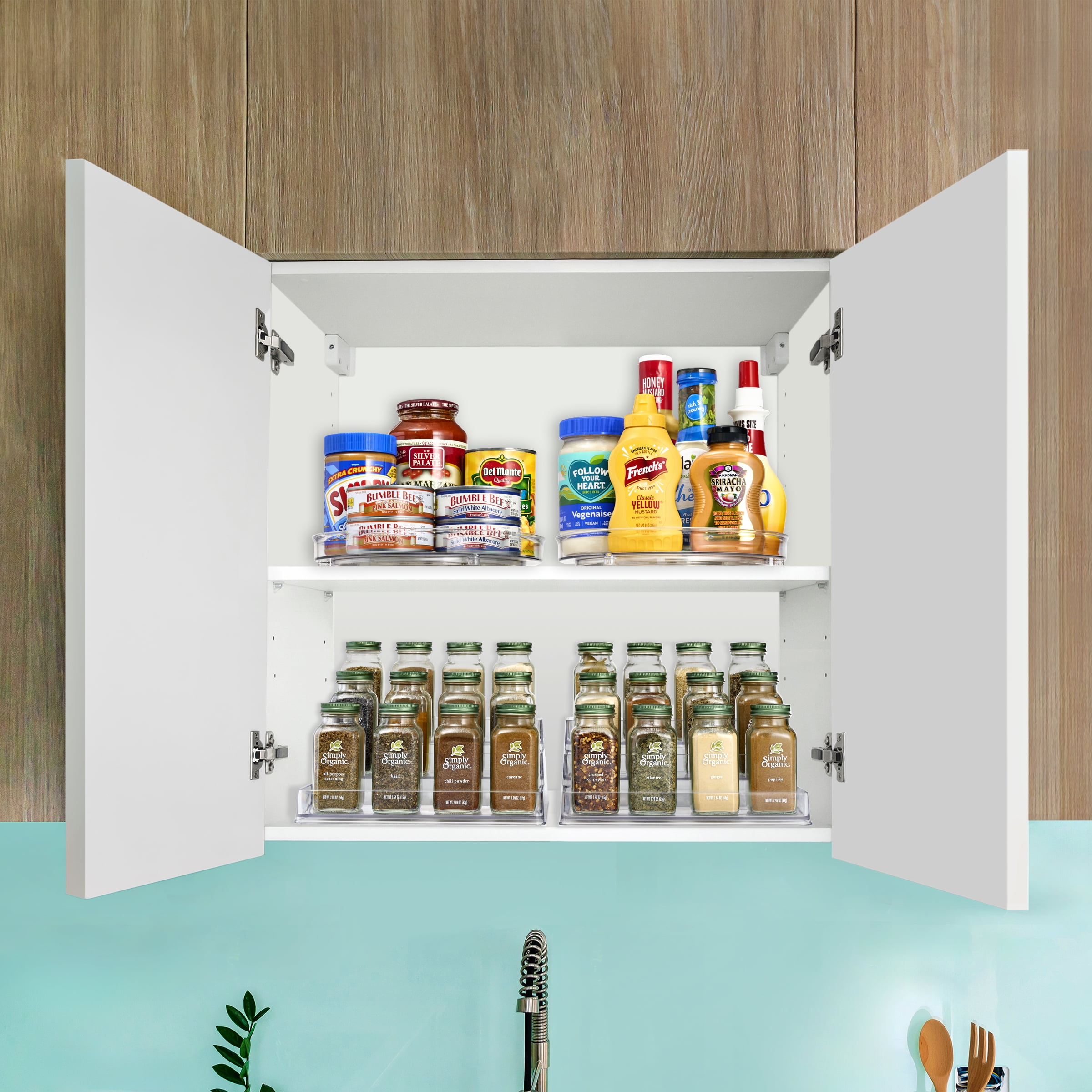 Sorbus Clear Acrylic 3 Tier Spice Rack Set, 2 Pack with 9" Lazy Susan, Kitchen Pantry Storage