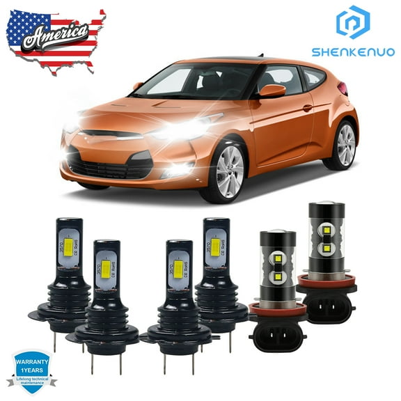 For Hyundai Veloster 2016-2019 6X LED Headlight High Low Beam And Fog Light Bulbs 6000K 11000LM Combo Set