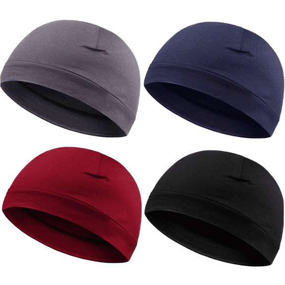 4 Pieces Men Skull Caps Cotton Beanies Sleep Hats Multifunctional Helmet Liner Cap for Men and Women