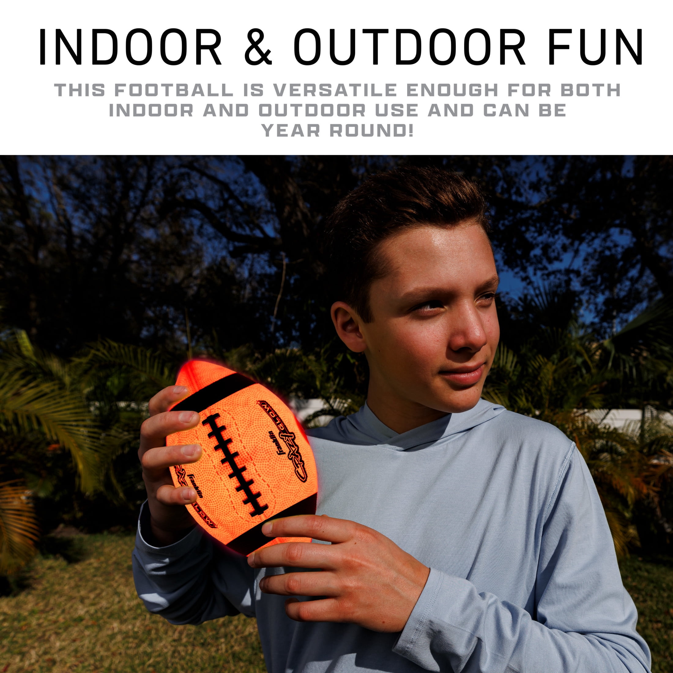 Franklin Sports Glow in the Dark Football - Crazy Glow Light Up Indoor + Outdoor Football - Junior Size Youth Ball - Air Pump Included - Perfect Gift for Kids + Adults