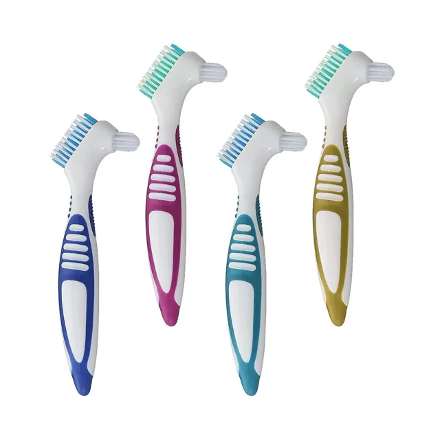 4 Pack Denture Brushes With Double Sided Denture Cleaning Brush Heads For Denture Care