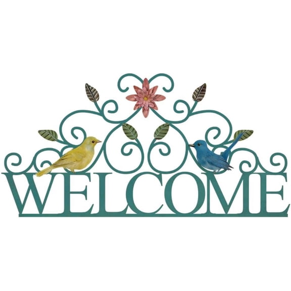 ESTART Large Rustic Metal Welcome Wall Art Sign, Vintage Birds on Branch Wall Sculpture Hanging Decor for Outdoor Front Door Entryway Living Room