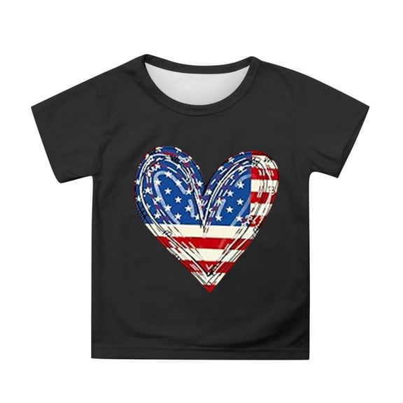 Hiijoy Girls 4th of July Americana Graphic Tee Short Sleeve Crewneck T-Shirt, Sizes 3-13