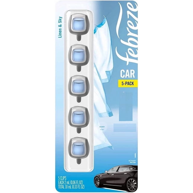 Ambientador para Auto Febreze Clips para Rejilla de Ventilación Linen & Sky Paquete de 5