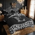 thumbnail image 2 of Meiyoeat Cute Sequin Cheetah Print Bow Bedding Comforter Set for Girls Adults, Black White Initial E Letter Queen Bedding Sets, Black Reversible, 7-Piece, 2 of 6