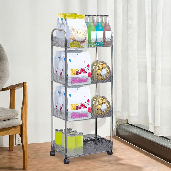Rolling Storage Cart, Clear Acrylic Utility Carts with Wheels, Mobile Shelving Unit Bathroom Storage Trolley for Home Office,Clear,4 Tier