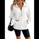 thumbnail image 1 of Sudadera Corta de con Cuello Alto y Media Cremallera para Mujer, Bolsillos y Abertura para el Pulgar. XL, 1 of 10