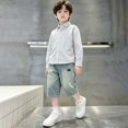 thumbnail image 6 of UACY Jean Shorts for Boys Baggy Embroidery Elastic Waist Fashion Cargo Jeans Straight Leg Loose Fit Outdoor Casual Jorts (Blue, 13-14 Years), 6 of 9