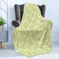 thumbnail image 4 of Abstract Soft Flannel Fleece Blanket, Natural Layout of Flower Shapes Drawn with Many Intersecting Streaks, Cozy Plush for Indoor and Outdoor Use, 60" x 80", Yellow Green and Cream, by Ambesonne, 4 of 5