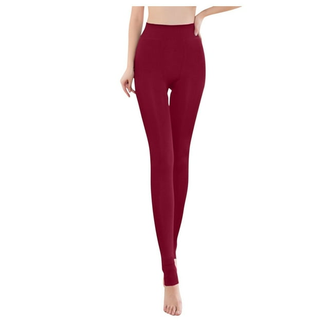 Gibobby Leggings de Invierno para Mujer Pantimedias térmicas con forro polar sin costuras de Color sólido para mujer(Vino,CH)