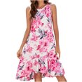 thumbnail image 1 of Vestido holgado informal con cuello redondo, sin mangas, parte delantera corta, parte trasera corta, dobladillo largo, estampado de verano Fridja hjkh5310, 1 of 9