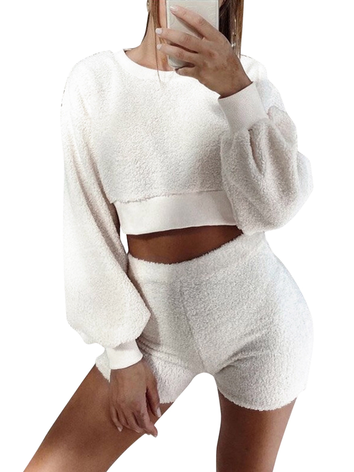 fluffy knit crop & short lounge set