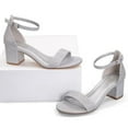 thumbnail image 4 of Pennysue Women's Chunky Low Heels Sandals Silver Glitter Ankle Strap Wedding Shoes 9M, 4 of 7