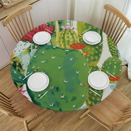 

Ullo0ord Green Cactus Tablecloth Round for Indoor Outdoor Table Cloth Home Decorative for Kitchen Dining Table Parties and Camping Round Tablecloth 42-46