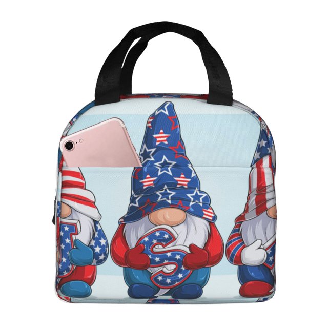 Easygdp Cute Gnomes in USA1 Bolsa Térmica Premium - Tela Oxford Impermeable, Gran Capacidad, Bolsillo Frontal, Unisex para Trabajo, Escuela, Actividades al Aire Libre y Picnics