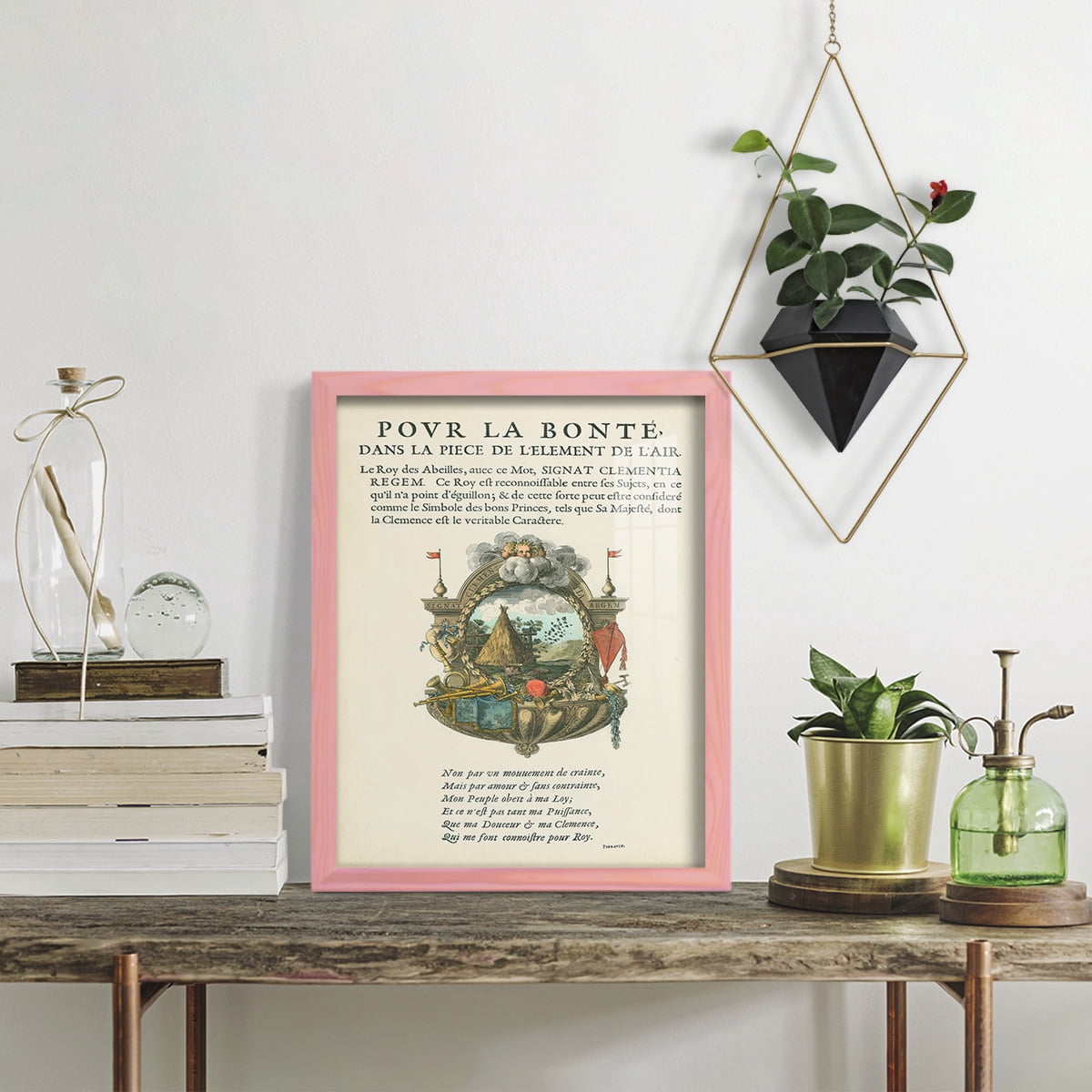 Printed Embellished Bookplate III - Framed Print w/glass - Sunset Pink