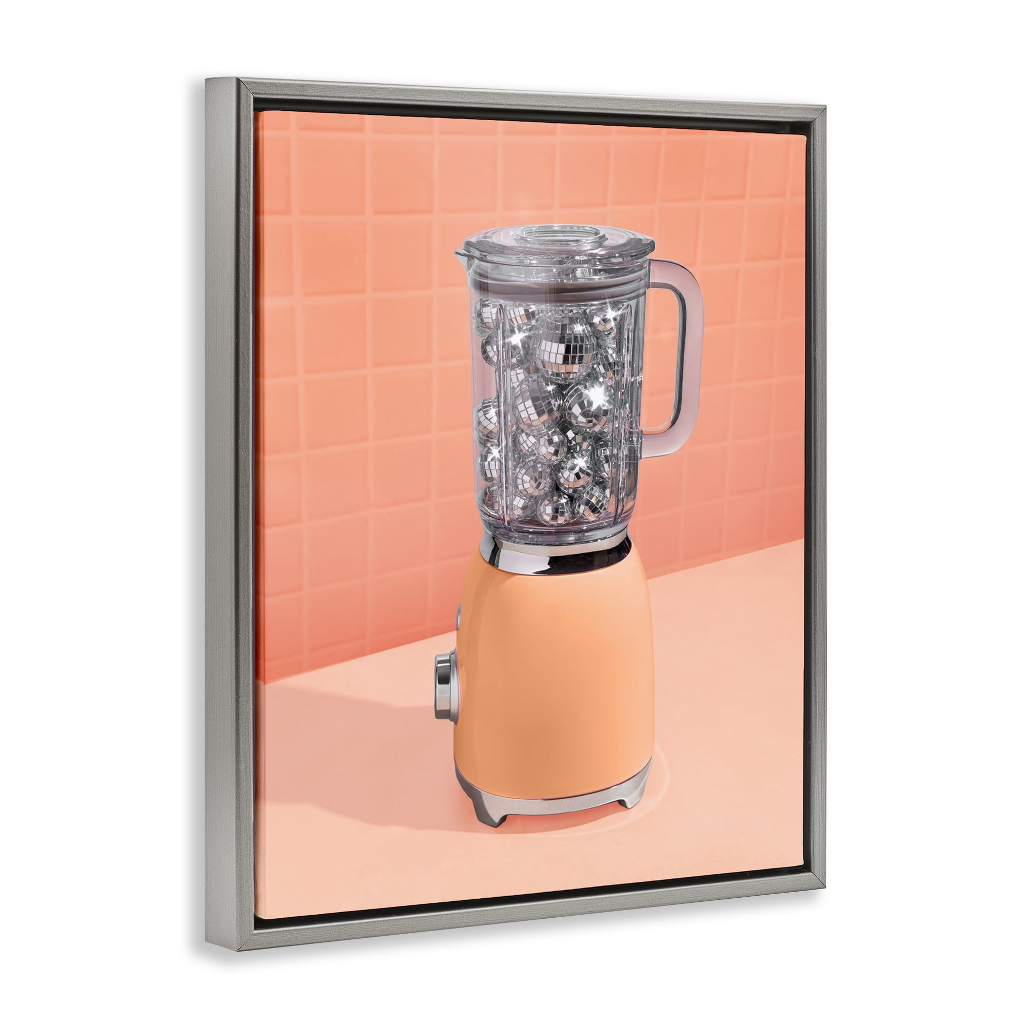 Orange Retro Disco Blender Gray Framed Floater Canvas Wall Art, design by LISH Creative