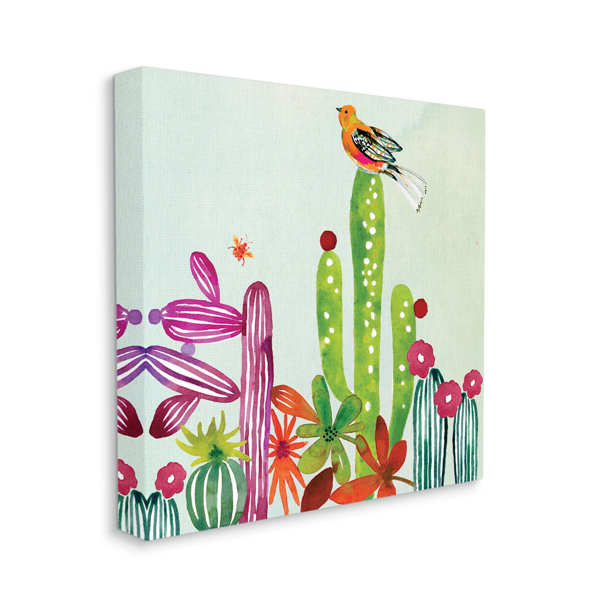 Stupell Industries Desert Bird on Cactus Botanical & Floral Painting Gallery Wrapped Canvas Print Wall Art, 24 x 24