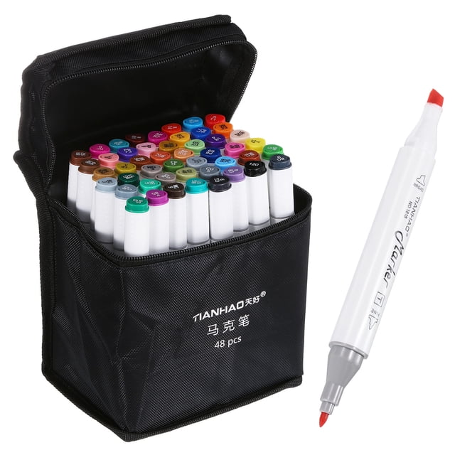 Unique Bargains 48 Couleurs Marqueurs d'Alcool à Base d'Alcool Double Pointe Marqueurs d'Art Colorant, 1 Set
