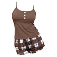 thumbnail image 5 of Women's Ribbed Gingham 2 Piece Pajama Set,Cami Top with Wide Leg Shorts,Lightweight Summer Lounge Sleepwear for Casual Home Vacation Wear Brown M, 5 of 5