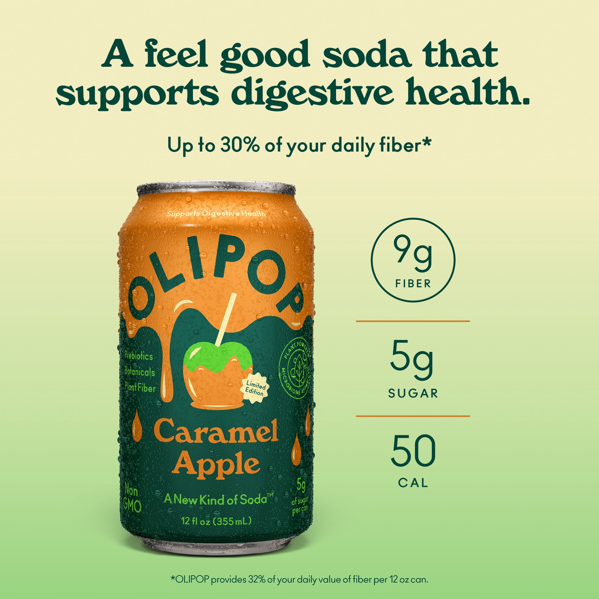 OLIPOP Prebiotic Soda, Caramel Apple, 12 fl oz, Refrigerated