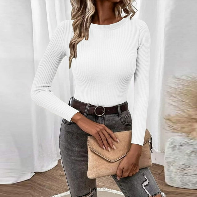 EGNMCR Chandails pour Femmes Mode Femmes Hiver Manches Longues Chandail Col en V Décontracté Hauts