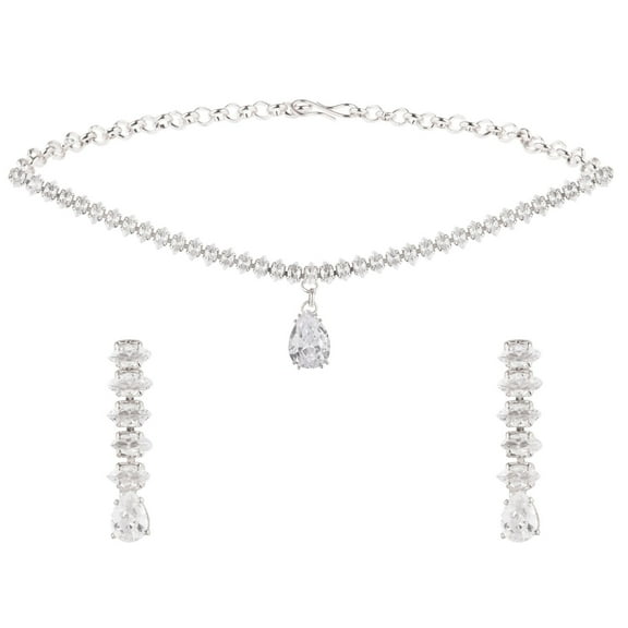 Efulgenz CZ Collar Choker Bridal Necklace Set Cubic Zirconia Tennis Necklace Set for Women with Tear Drop Crystal Pendant Necklace and Earrings Set Prom Party Wedding Fashion Jewelry Set Gift