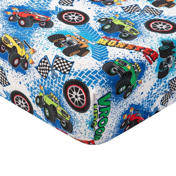 Today's Kids 1-Pack Monster Trucks Fitted Baby Crib Sheet Boy - Soft & Breathable Printed Nursery Toddler Bed Sheets for Boys, Elastic Edge w/ Deep Pockets, Machine Washable, Fits 28" x 52" Mattress