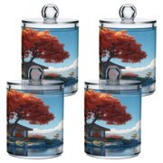2 Pack Qtip Holder Dispenser Tree House on Island Clear Plastic Storage Apothecary Jars for Cotton Swabs Balls Pads Floss