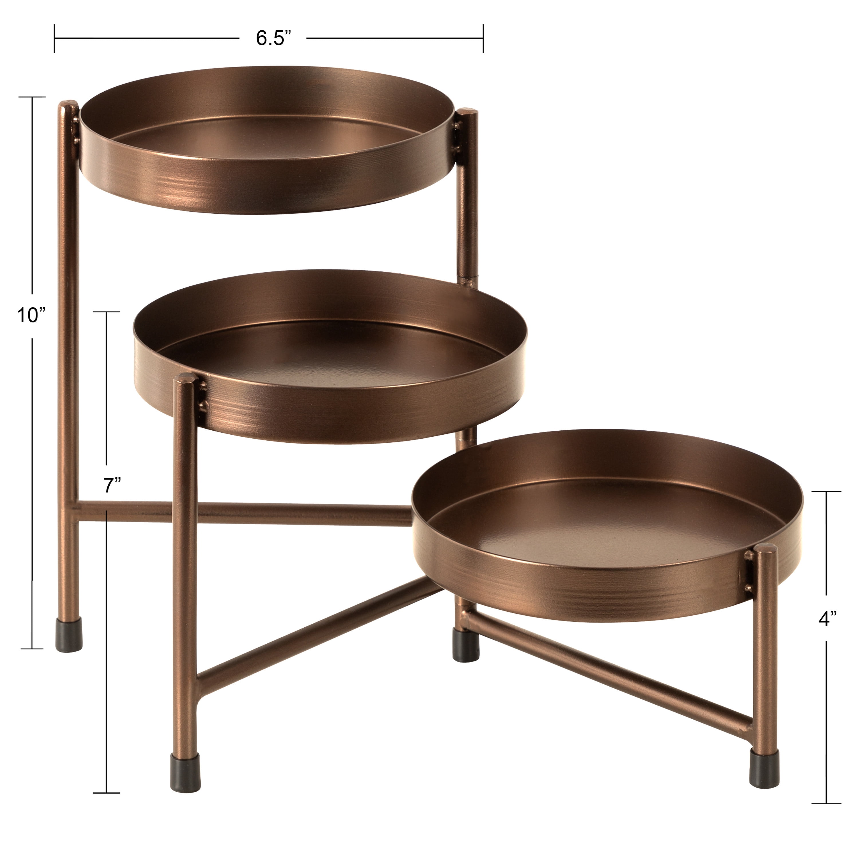Kate and Laurel Finn 3-Tiered Plant Stand, 7.25 x 7.25 x 10, Bronze, Decorative Layered Tabletop Plant Stand for Display and Storage