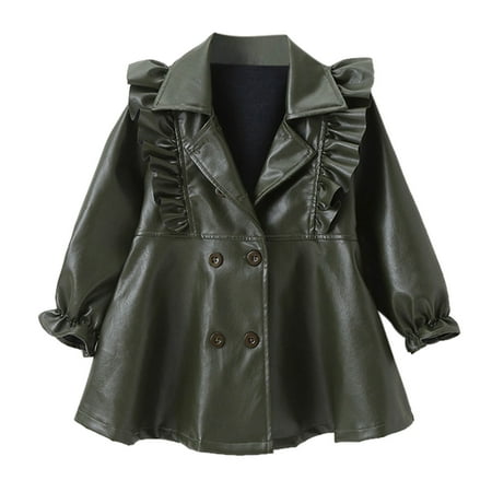 

Toddler Child Kids Girls Patchwork Long Sleeve PU Leather Dress Jacket Winter Coats Outer Outfits Clothes
