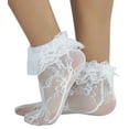 thumbnail image 3 of ToBeInStyle Women's Floral Lace Ruffle Trim Ankle High Socks - White, 3 of 6