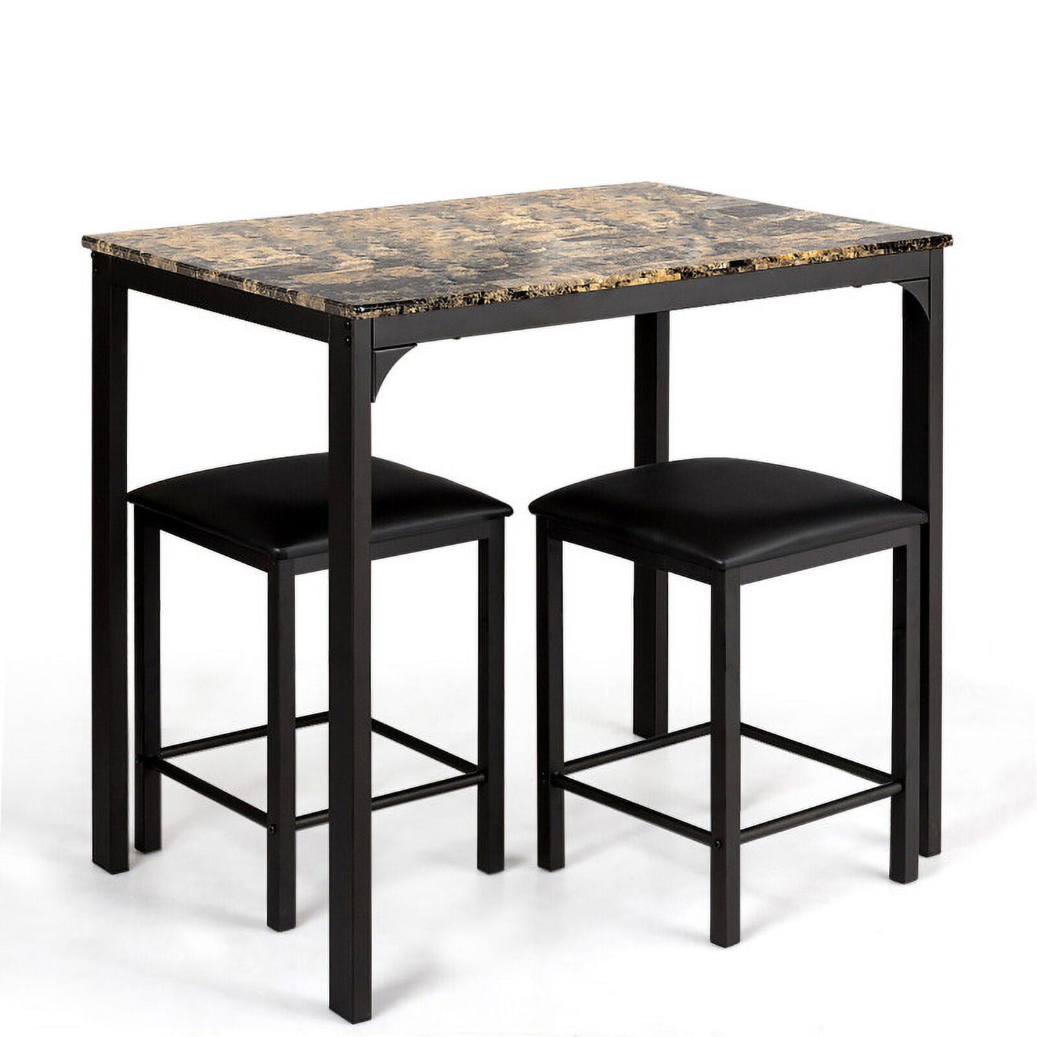 Finihen Dining Set, Dining Table Set, 3 Piece Counter Height Dining Set Faux Marble Table, for Home, Restaurant, Brown Finihen Dining Set, Dining Table Set, 3 Piece Counter Height Dining Set Faux Marble Table, for Home, Restaurant, Brown