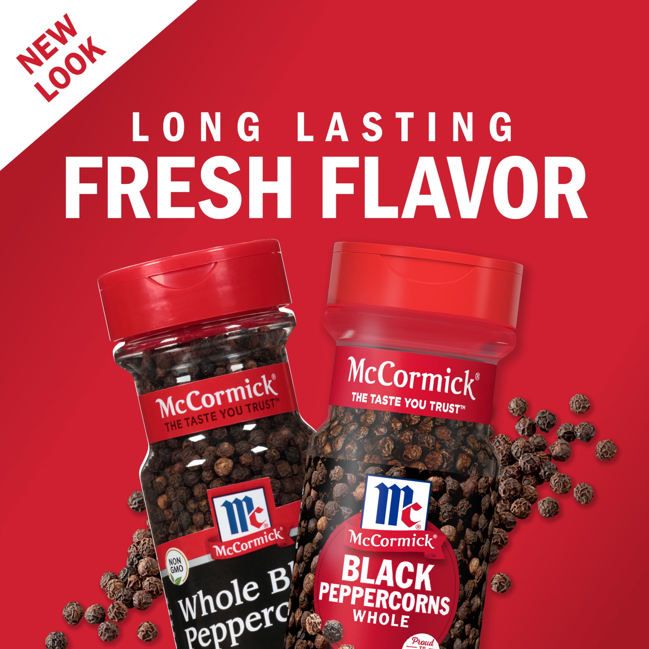 (12 pack) McCormick Non-GMO Kosher Whole Black Pepper, 3.5 oz Bottle