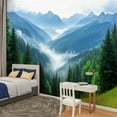 thumbnail image 2 of Peel and Stick Wallpaper Canvas Misty Pine Forest Mountain Peaks Landscape Mountains Fog Evergreen Modern Art Wall Mural Decor Self Adhesive and Removable 100in x 144in, 2 of 8