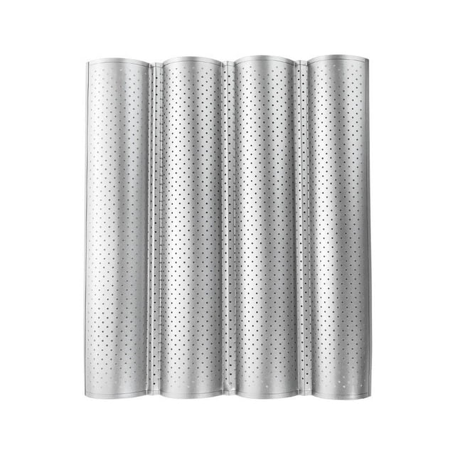 Baguette perforada antiadherente para hornear pan francés, 4 panes ondulados, molde para hornear, horno, tostadora (plata)