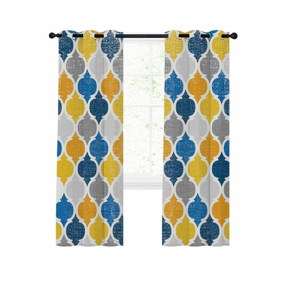 Yellow Blue Morocco Pattern Blackout Curtains 63 Inches Long for Bedroom, Modern Moroccan Geometric Thermal Insulated Room Darkening Black Out Window Curtain Panels Grommet Drapes for Living Room