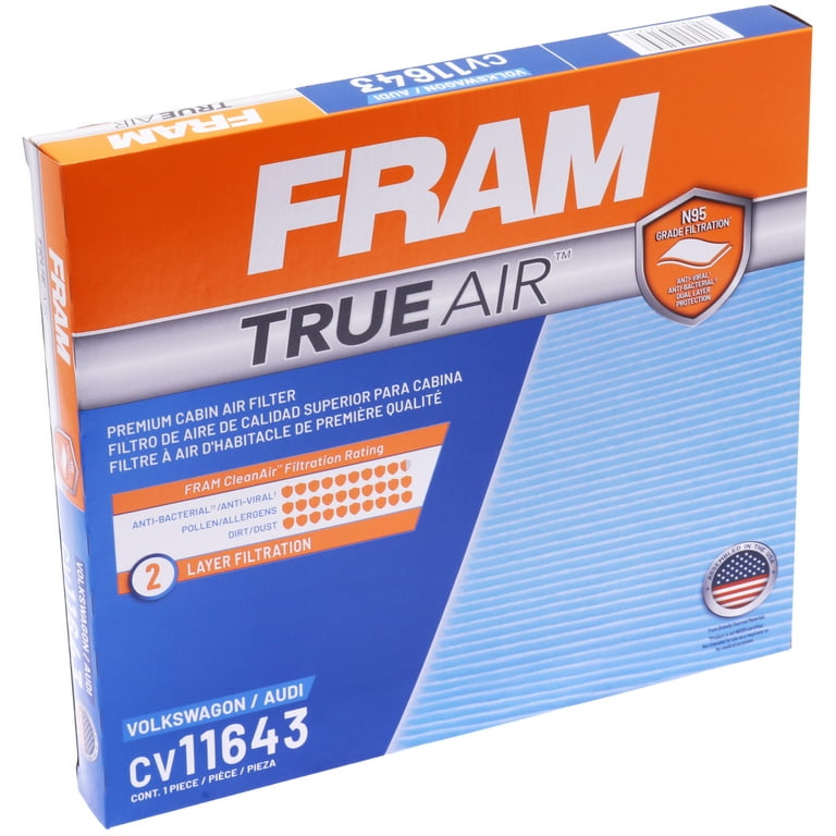 FRAM CV11643 TrueAir Premium Cabin Air Filter with N95 Grade Filter Media  for Select VW and Audi Vehicles Fits select: 2019-2023 VOLKSWAGEN JETTA,  2018-2023 VOLKSWAGEN TIGUAN 