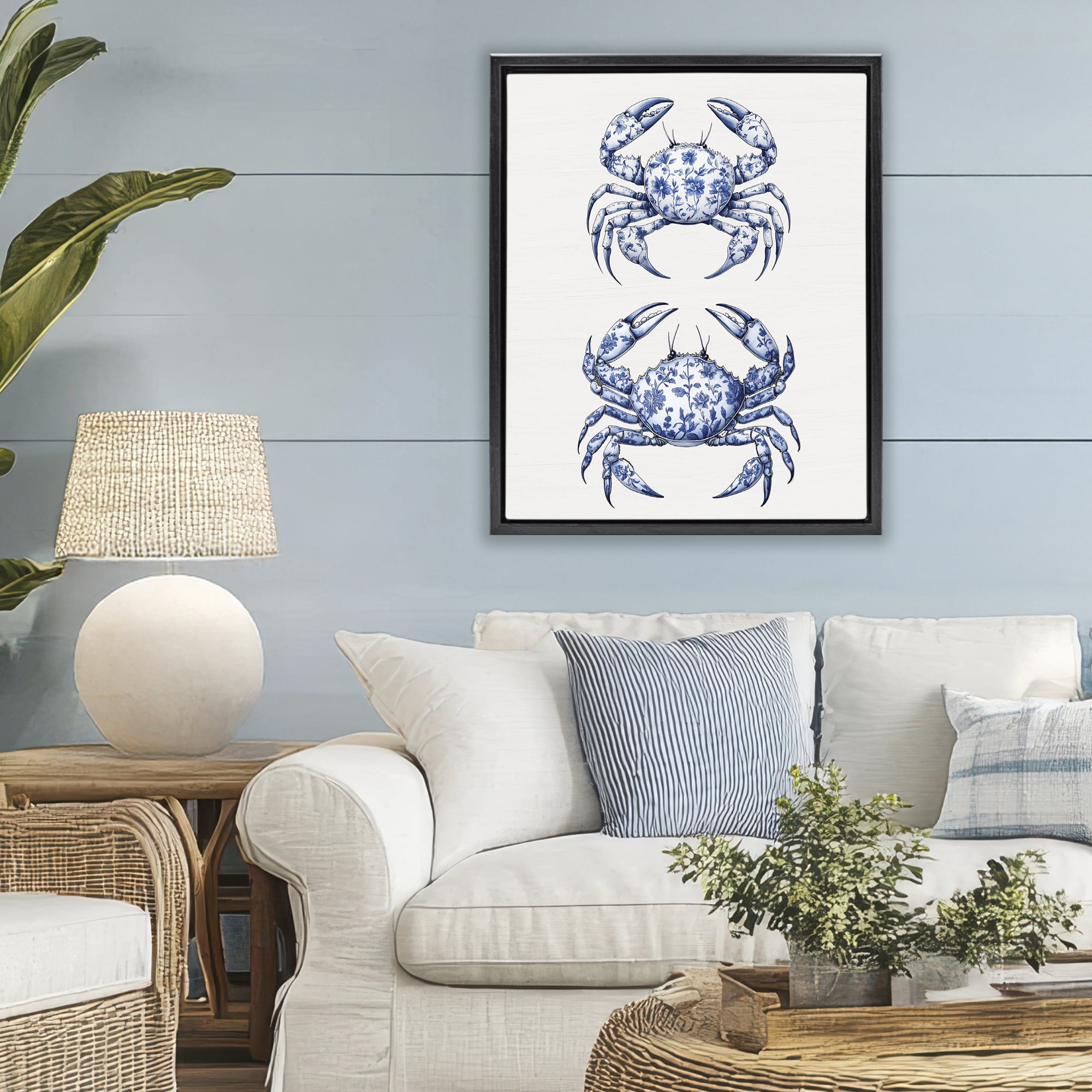 Vintage Toile Crabs Black Framed Floater Canvas Wall Art, design by Lettered and Lined