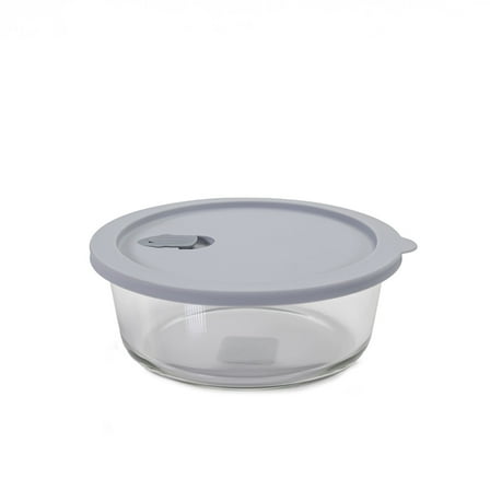 Click Clack 1 Quart Cook  Round Heatproof Glass Container | Grey