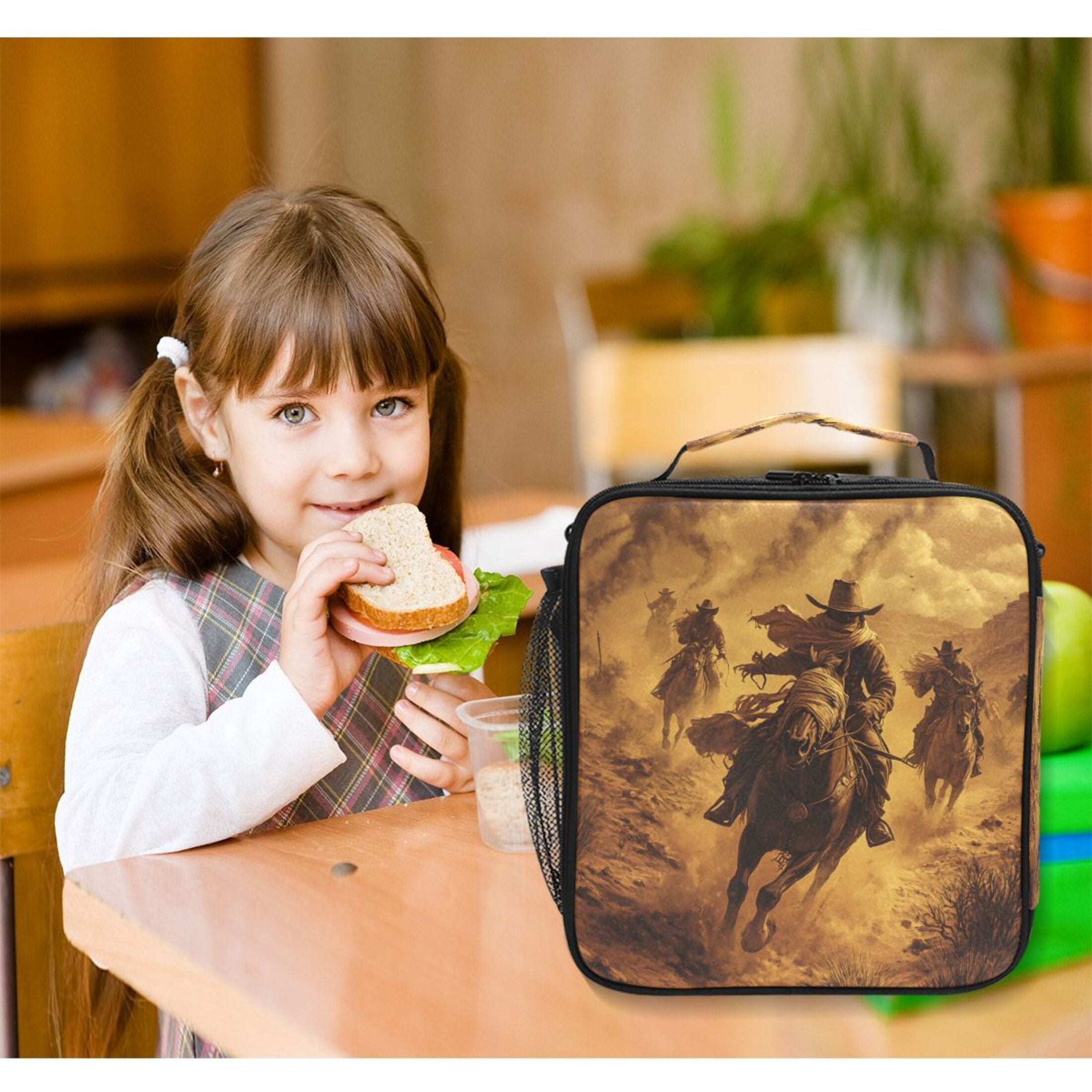 Square Lunch Bag 10.5*3.5*9.5 Inches Cooler Bag Lunch Bag Insulation Portable Durable Fashion Riding Cowboys