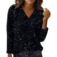 thumbnail image 6 of Women'S Sequin Shirts 2026 Shinny V Neck Print Shirt Fashion Sparkly Loose Fit Tops Glitter Top Trendy Dressy Clothes,Sequin Tops for Women Sparkly Shirts Holiday Party Long Sleeve Top Outfits Black, 6 of 9